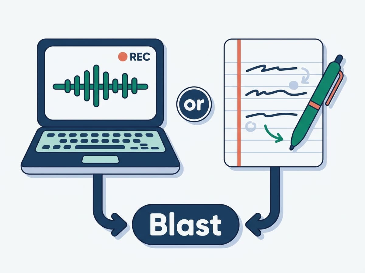 Two ways to capture class: record the lecture, or take notes — either way it flows into Blast